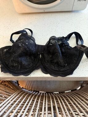 Felina Black Lace Underwire Bra with Sheer Floral Cups